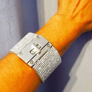 Diamond Encrusted Silver  Wrap Bracelet Dial Closure Bling Luxury Boutique Event